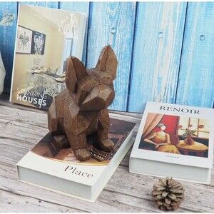 Title: Hymmah French Bulldog Geometric Resin Statue Faux Wood Home Decor NIB